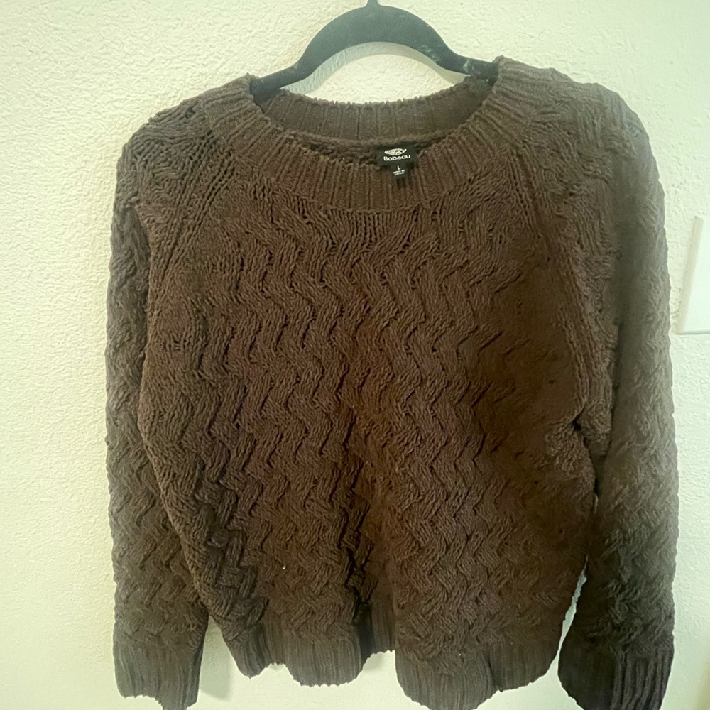 Bobeau Brown Crew Neck Cable Knit Sweater